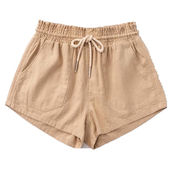 Linen Drawstring Pocket Shorts Taupe 2120 - Picture 1 of 9